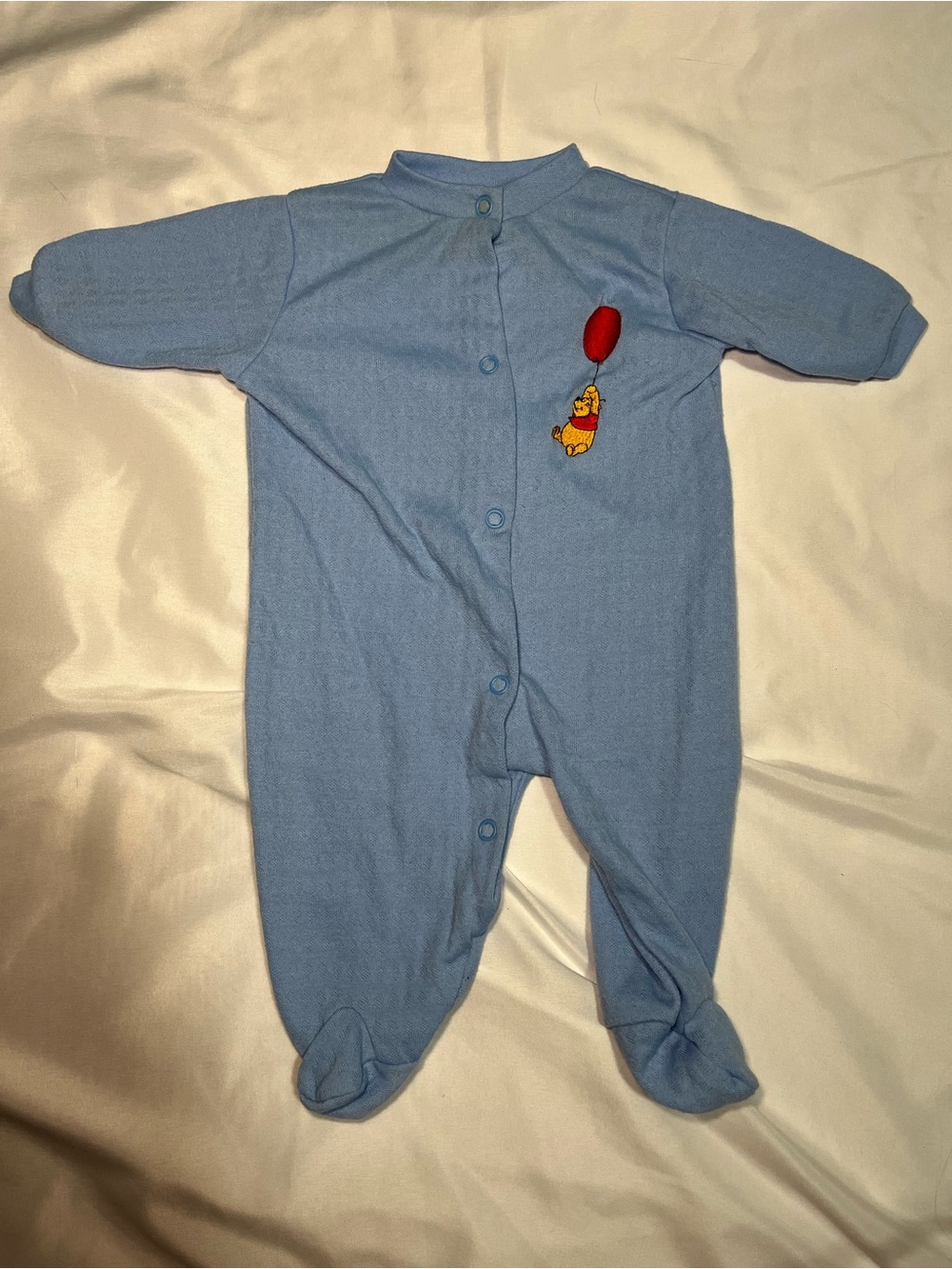 Vintage Winnie the Pooh Newborn Footed Sleeper 0-11 lb Blue Embroidered
